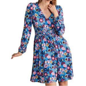 Boden Mini Tea Dress Moroccan Blue Floral Pockets Size 6R